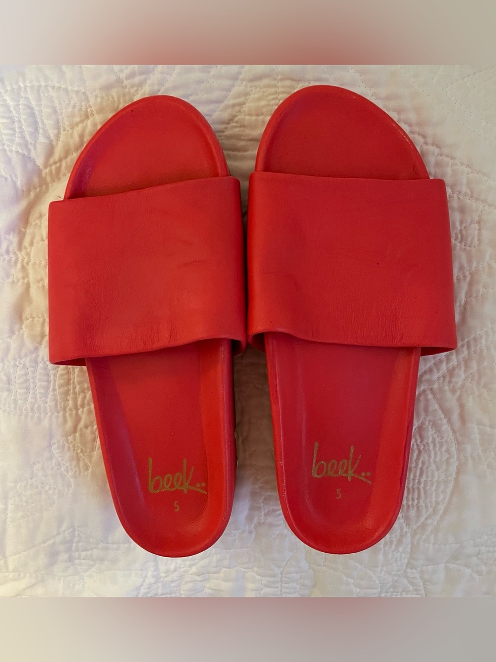 Beek Pelican Sandals Red Leather Platform